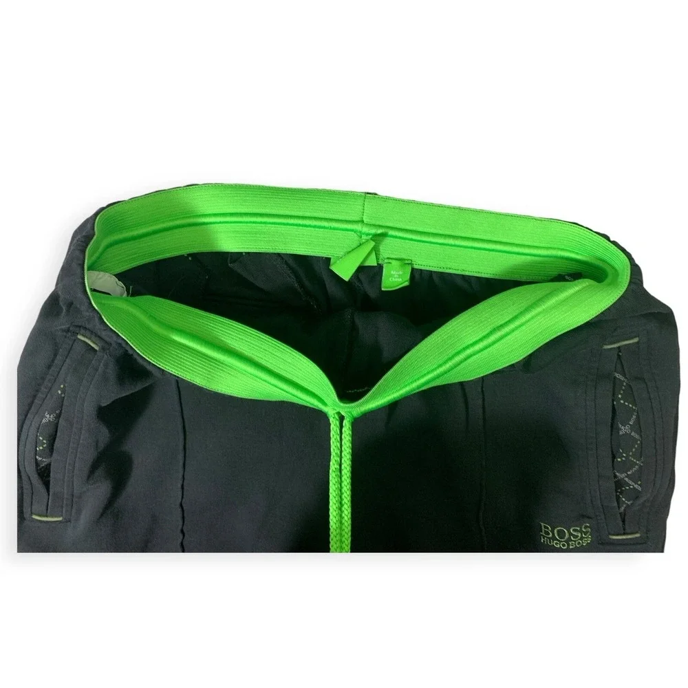 Hugo Boss Mens S Track Pants Green‎ Label Stretch Straight Black